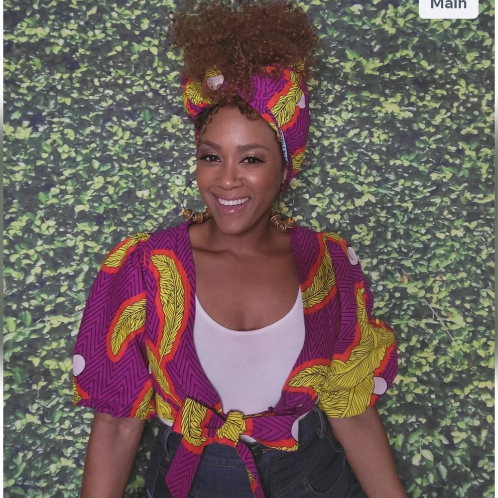 Grass Fields African Print Crop Top & Head Wrap Set